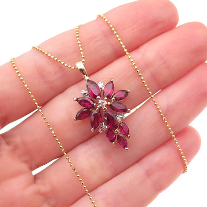 Ross Simons 925 Sterling Gold Plated Real Diamond Lab-Created Ruby Necklace 16"