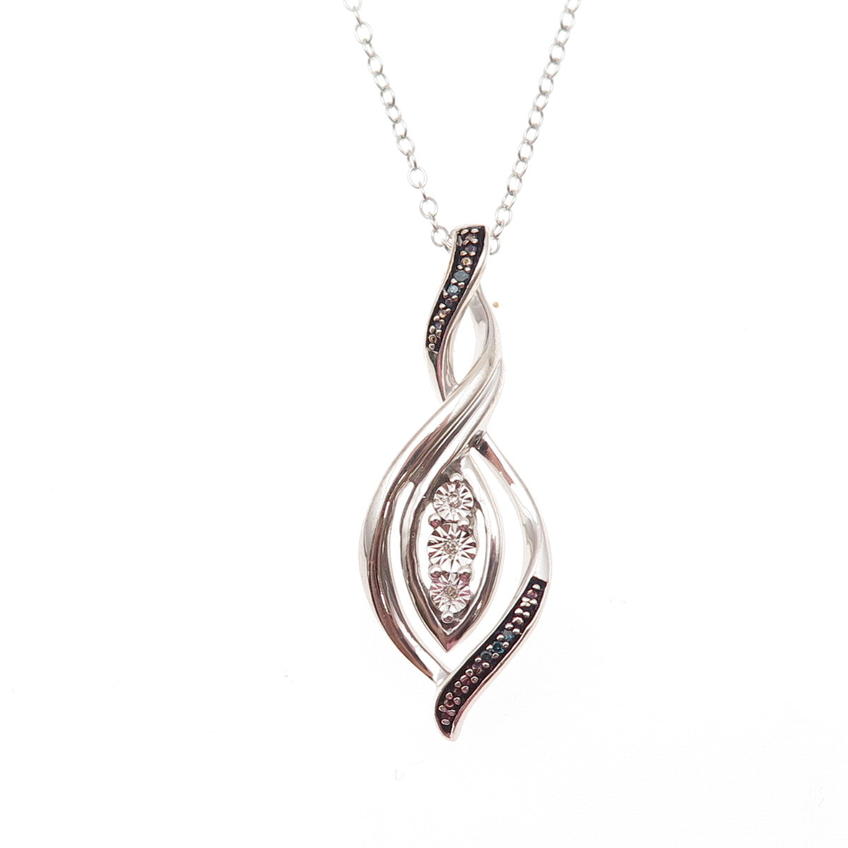 925 Sterling Silver Real Blue & White Diamond Infinity Cable Chain Necklace 18"