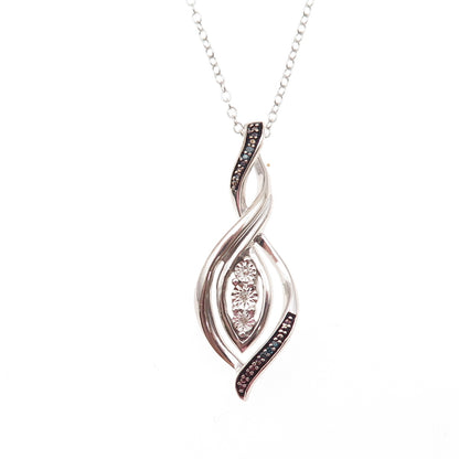 925 Sterling Silver Real Blue & White Diamond Infinity Cable Chain Necklace 18"