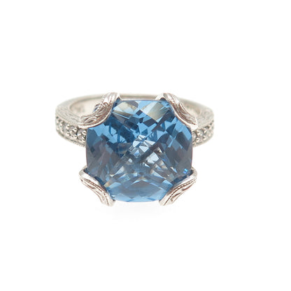 TACORI 925 Sterling Silver Real Swiss Blue Topaz & C Z Ring Size 9