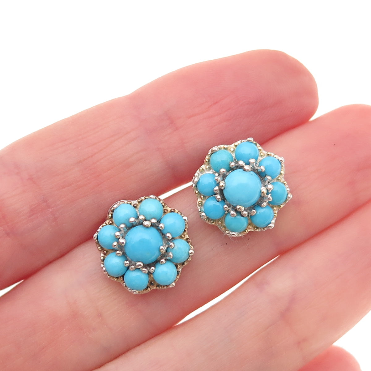 Chuck Clemency 925 Sterling Silver Real Sleeping Beauty Turquoise Stud Earrings