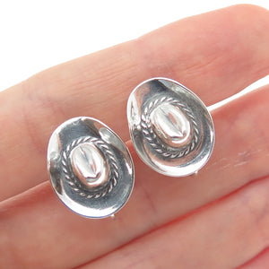 925 Sterling Silver Vintage Southwestern Cowboy Hat Oxidized Screw Back Earrings