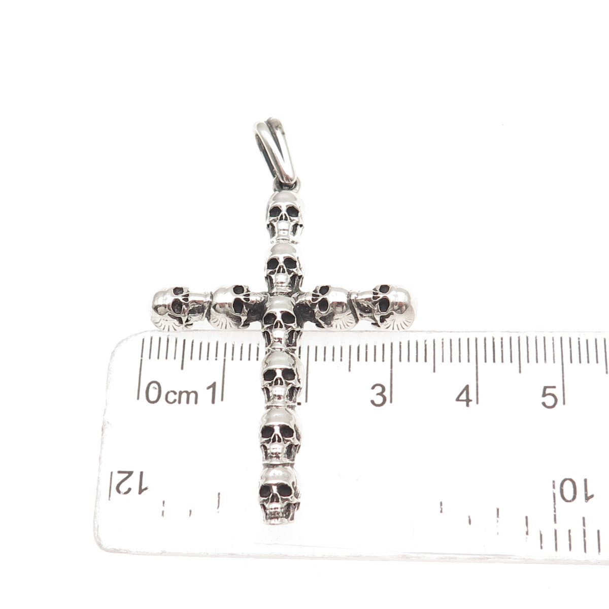 925 Sterling Silver Vintage Skull Cross Oxidized Pendant