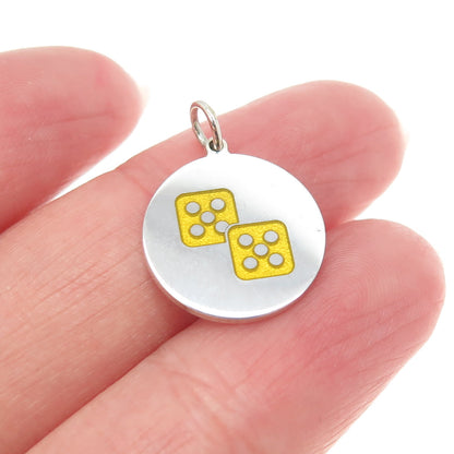 925 Sterling Silver Yellow Enamel Dice for Good Luck Charm Pendant