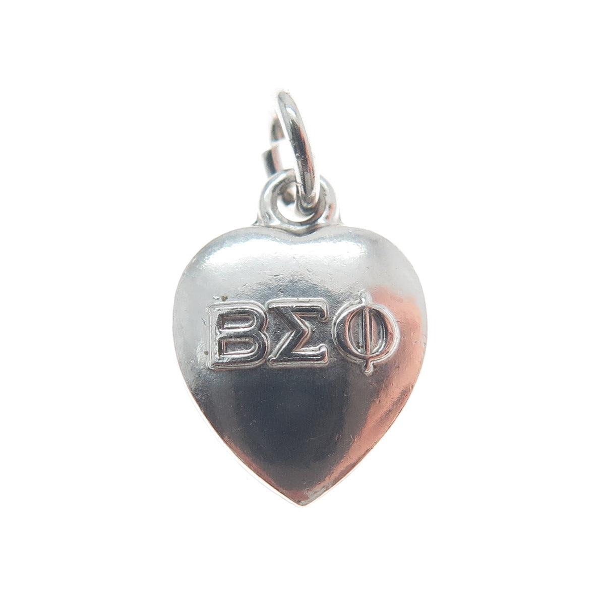 925 Sterling Silver Vintage 1964 Beta Sigma Phi Heart Minimalist Charm Pendant
