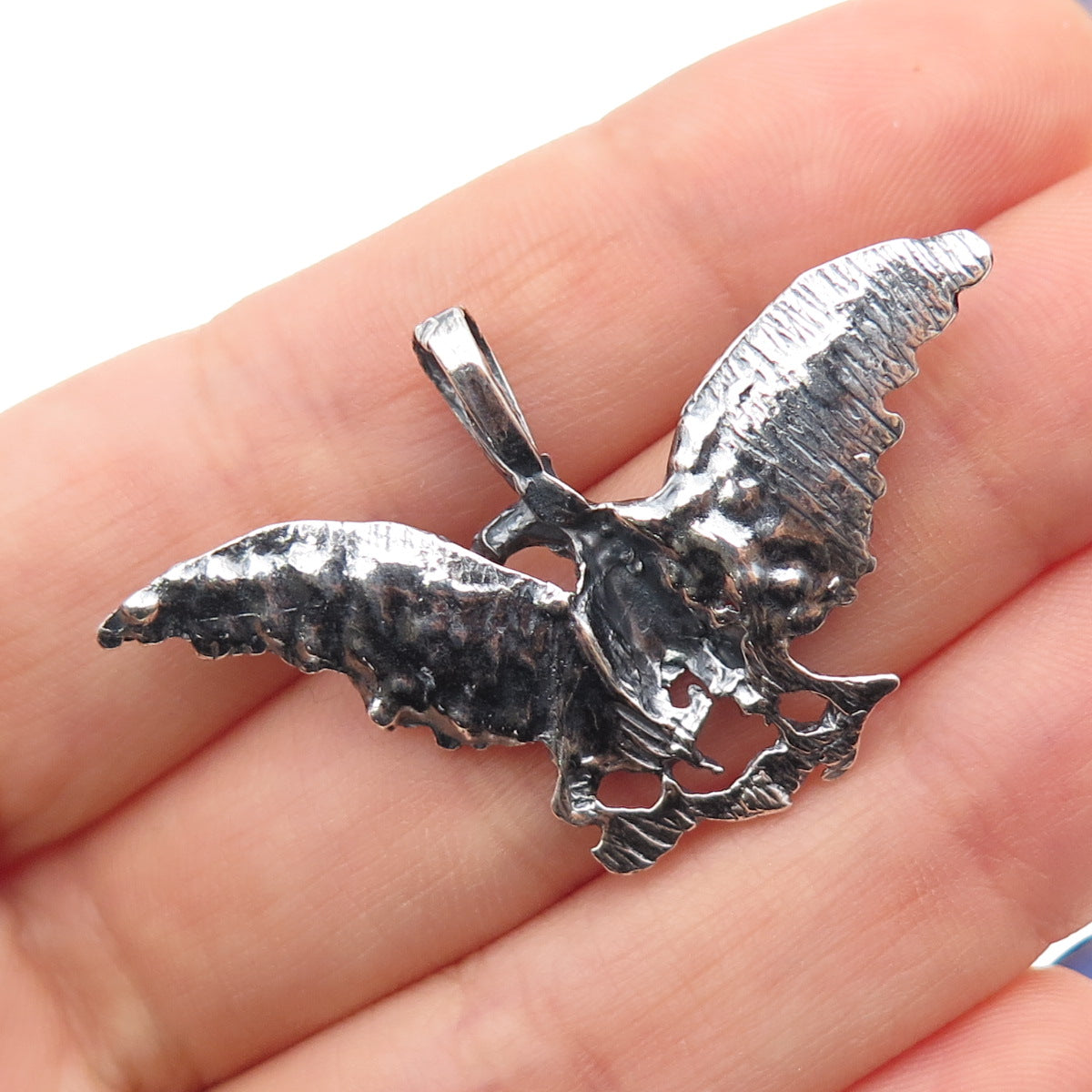 925 Sterling Silver Vintage Eagle Bird Oxidized Charm Pendant