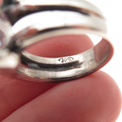 925 Sterling Silver Vintage Round-Cut C Z Modernist Oxidized Ring Size 6