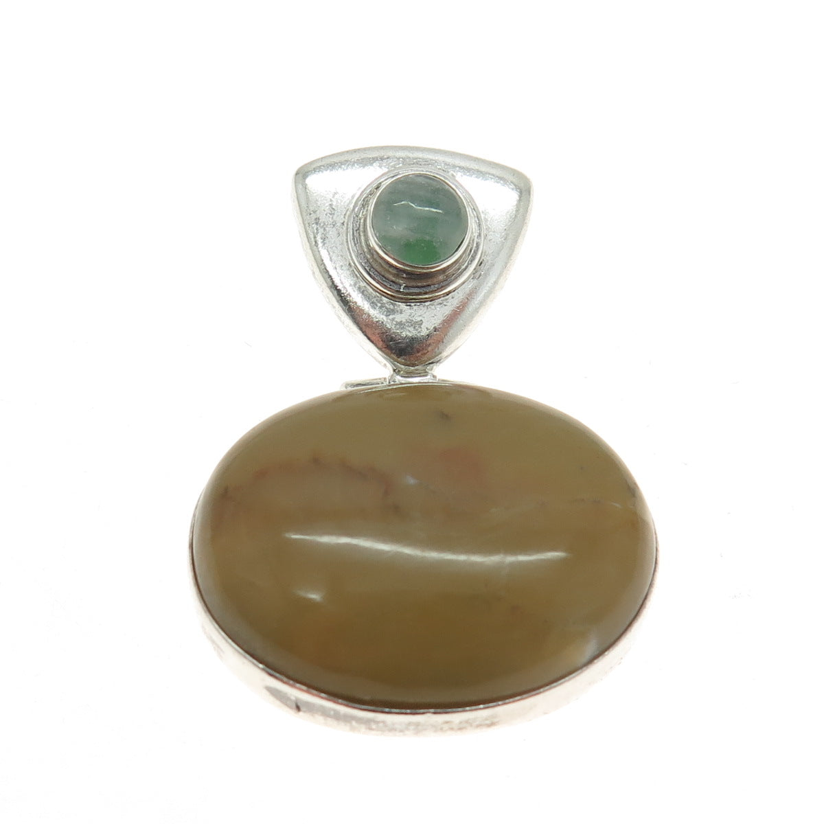 925 Sterling Silver Vintage Real Sand Agate & Aquamarine Gemstone Pendant