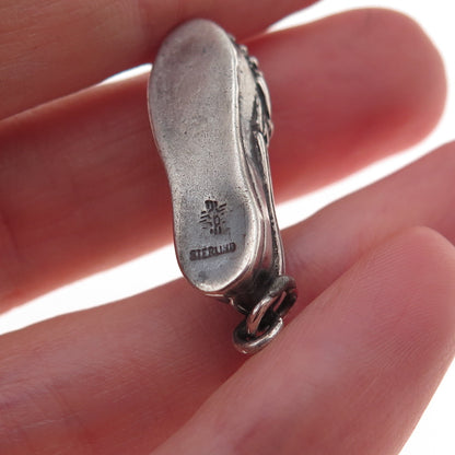 Southwest 925 Sterling Silver Vintage Loafer Shoe Oxidized 3D Charm Pendant