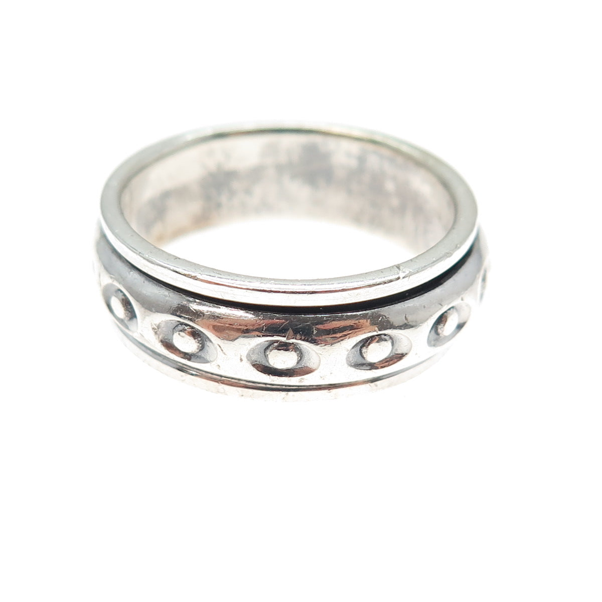 925 Sterling Silver Vintage Evil's Eye Oxidized Rotating Band Ring Size 12