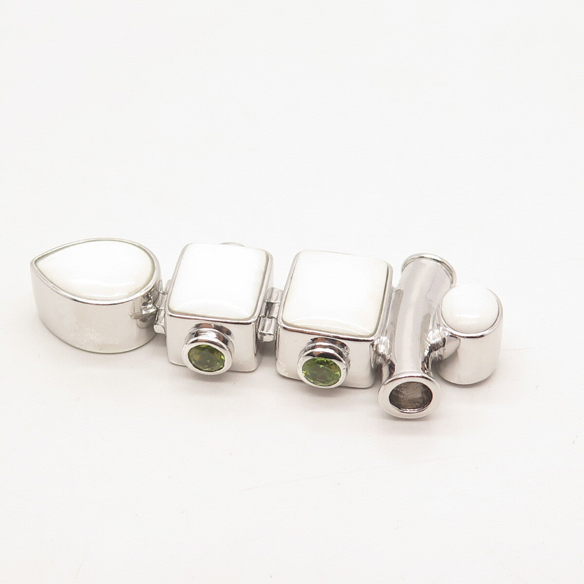 925 Sterling Silver Vintage Chapal-Zenray White Onyx & Peridot Gem Slide Pendant