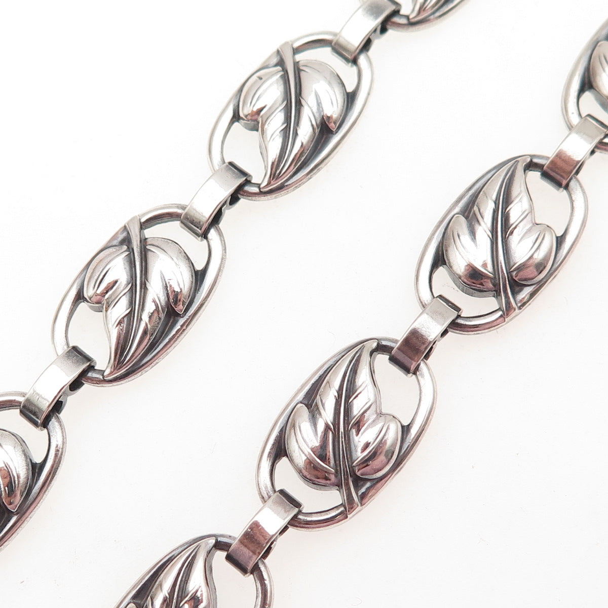 DANECRAFT 925 Sterling Silver Antique Art Deco Floral Leaf Chain Necklace 14"
