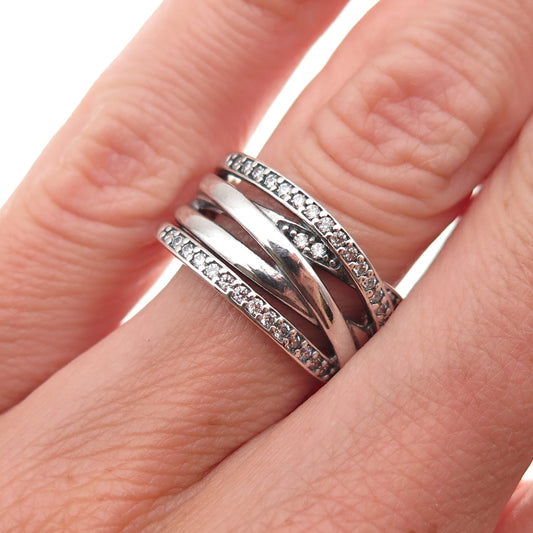 Pandora 925 Sterling Silver Round-Cut C Z Sparkling Lines Ring Size 6.25