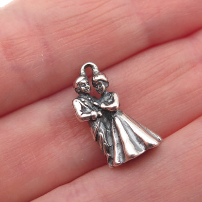 SHUBE 925 Sterling Silver Vintage Bride & Groom Oxidized 3D Mini Charm Pendant