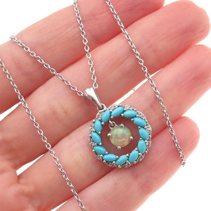 Chuck Clemency 925 Sterling Silver Real Turquoise Opal White Topaz Necklace 20"