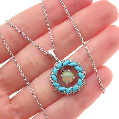 Chuck Clemency 925 Sterling Silver Real Turquoise Opal White Topaz Necklace 20"