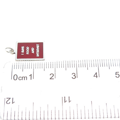 925 Sterling Silver Red Enamel I Have Food & Internet Minimalist Charm Pendant