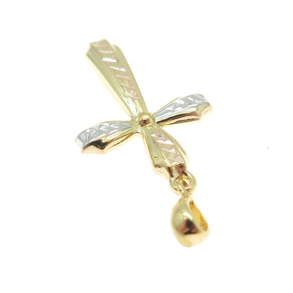 14K Yellow & White Gold Diamond-Cut Cross Religious Charm Pendant