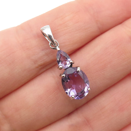 925 Sterling Silver Real Oval & Pear-Cut Amethyst Mini Charm Pendant
