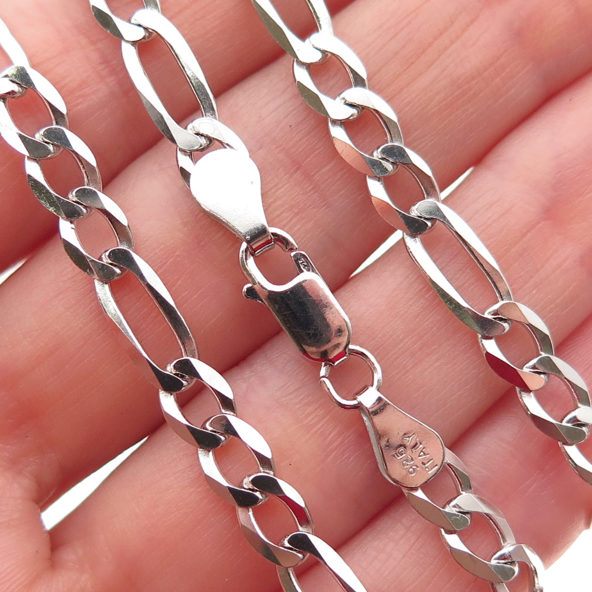 P. Lux 925 Sterling Silver Italy Figaro Chain Necklace 20"