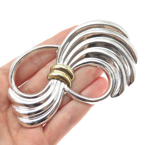 925 Sterling Silver 2-Tone Vintage Mexico Modernist Oxidized Pin Brooch Pendant