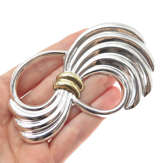 925 Sterling Silver 2-Tone Vintage Mexico Modernist Oxidized Pin Brooch Pendant
