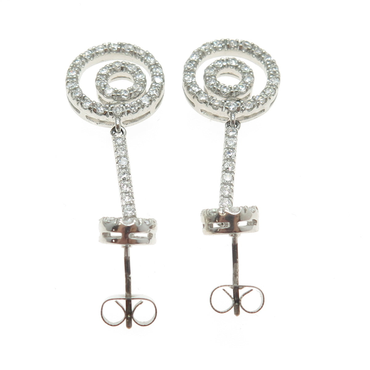 925 Sterling Silver Round-Cut C Z Circle Bar Drop Dangling Earrings