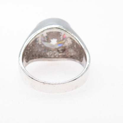 925 Sterling Silver Vintage Round-Cut C Z Modernist Ring Size 8.25