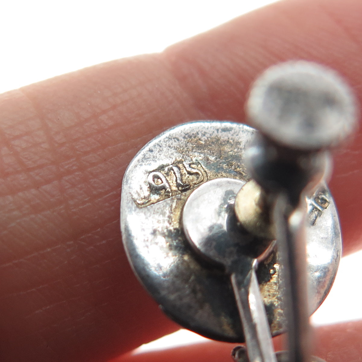 925 Sterling Silver Vintage Mexico Aztec Dancer Oxidized Screw Back Earrings