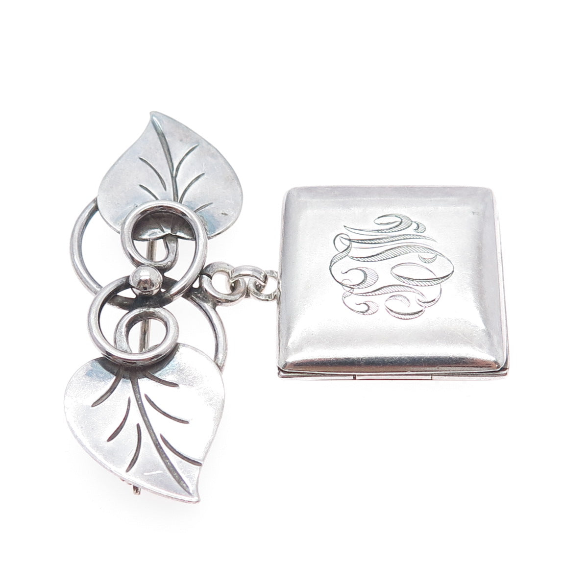 R. BLACKINTON GEORG JENSEN 925 Sterling Silver Antique Floral Locket Brooch #113