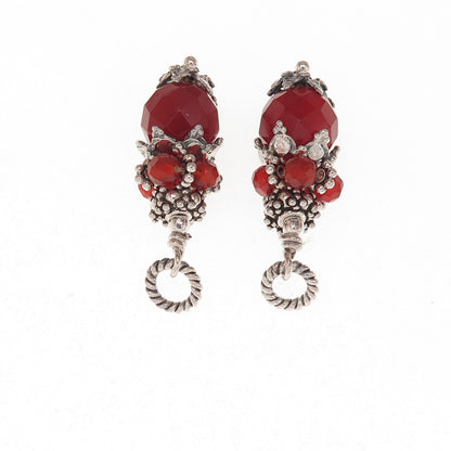 925 Sterling Silver Vintage Real Carnelian Granulated Jacket Earrings