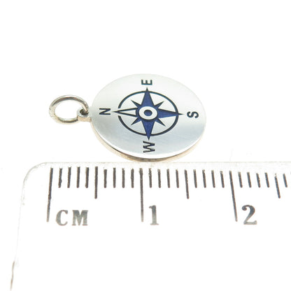 925 Sterling Silver Purple Enamel Compass Round Tag Minimalist Charm Pendant