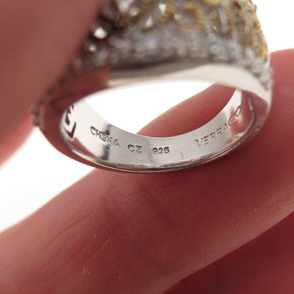 Verragio 925 Sterling Silver 2-Tone C Z Ornate Ring Size 5.25