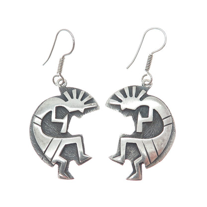 RUTH 925 Sterling Silver Vintage Mexico Kokopelli Oxidized Dangle Earrings