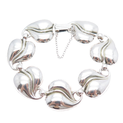 925 Sterling Silver Antique Art Deco Floral Heart Leaf Link Bracelet 6.75"