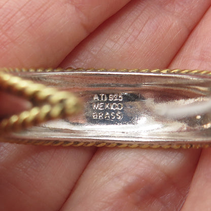 ATI ANNIKA WITT 925 Sterling Silver 2-Tone Vintage Mexico Crescent Hoop Earrings