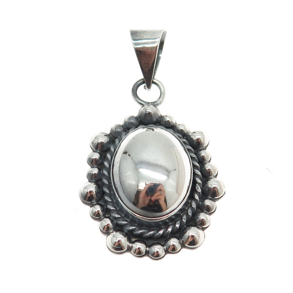 925 Sterling Silver Vintage Beaded Dome Pendant