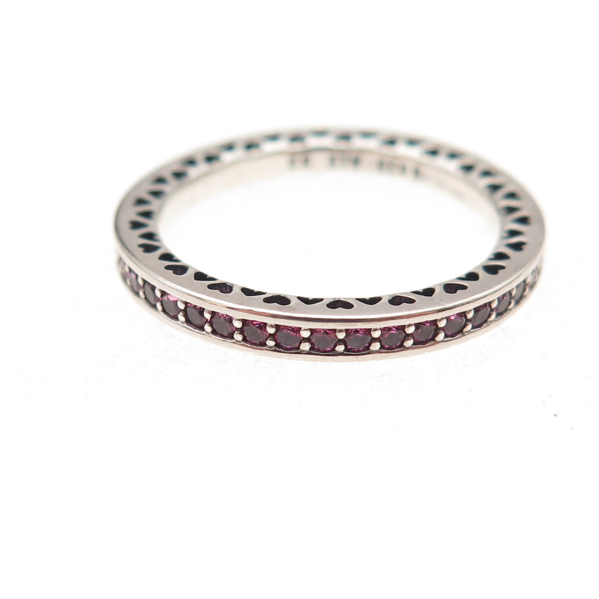 Pandora 925 Sterling Silver Enamel & Pink C Z Radiant Hearts Band Ring Size 6
