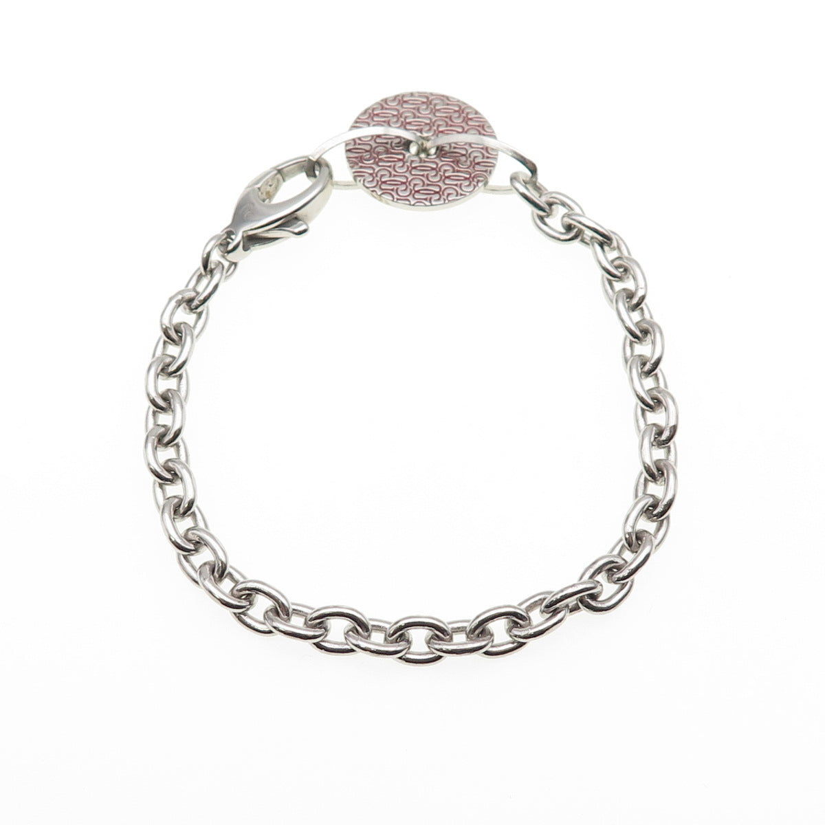 GUESS 925 Sterling Silver Enamel Logo Disc Cable Link Bracelet 7"