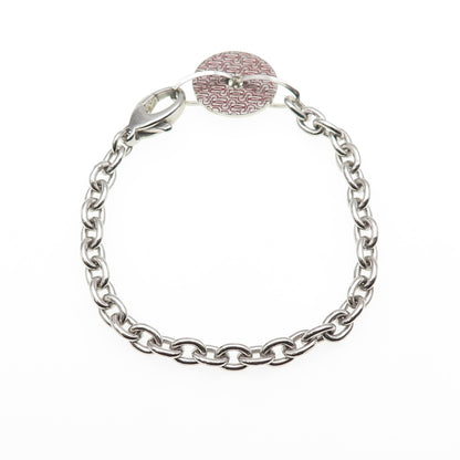 GUESS 925 Sterling Silver Enamel Logo Disc Cable Link Bracelet 7"