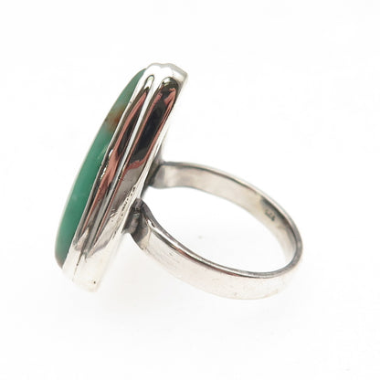 925 Sterling Silver Vintage Real Chrysoprase Modernist Triangle Ring Size 9.25