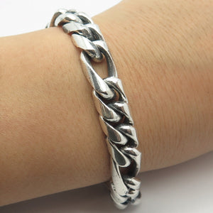 925 Sterling Silver Vintage Heavy Figaro Link Bracelet 8"