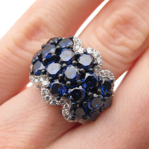 SAMARA SJD Sterling Silver Round-Cut Blue & White C Z Cluster Ring Size 5.25