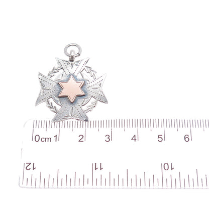 J & R Griffin Sterling Silver 2-Tone Antique 1917 Chester Cross Medal Pendant