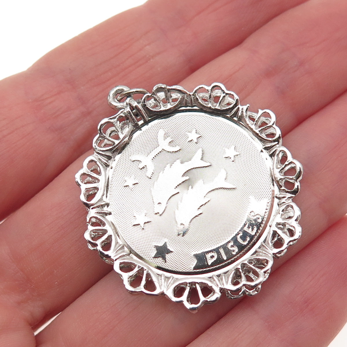 JAY POSON 925 Sterling Silver Vintage Pisces Zodiac Sign Charm Pendant