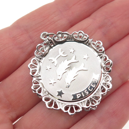 JAY POSON 925 Sterling Silver Vintage Pisces Zodiac Sign Charm Pendant