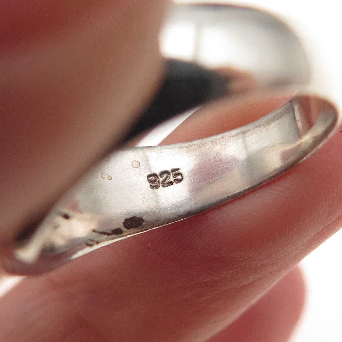 925 Sterling Silver Vintage Italy Real MOP Signet Oxidized Ring Size 7.5