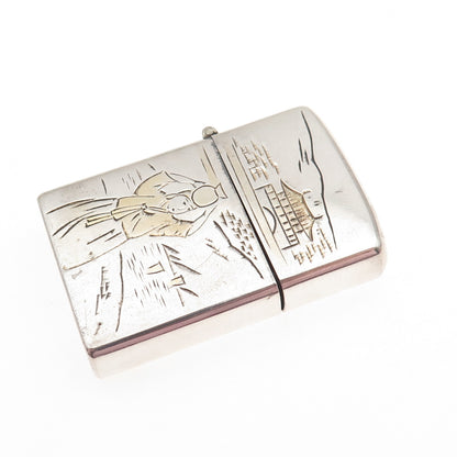 925 Sterling Silver 2-Tone Antique Japan Osan Air Base Zippo Lighter Case
