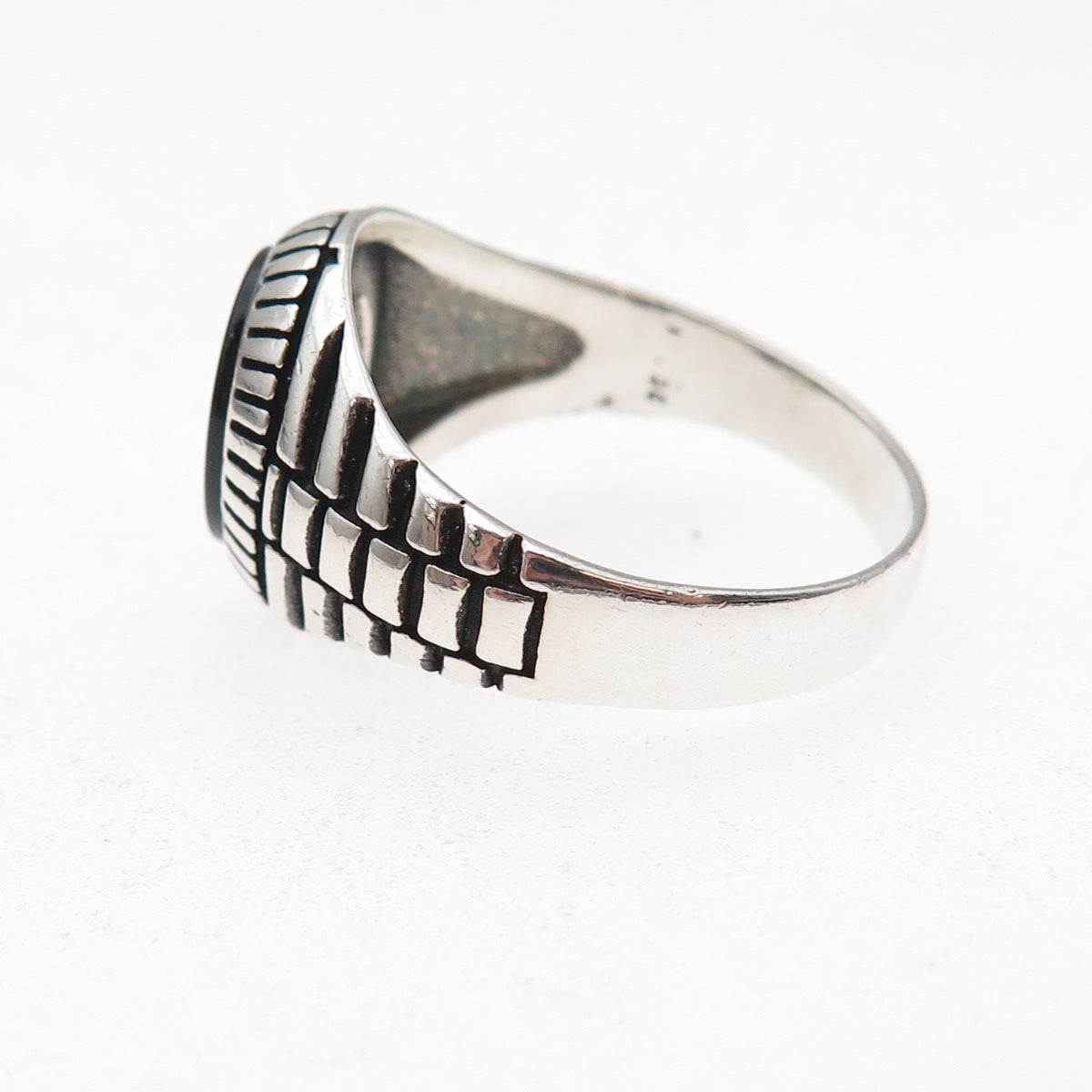 Paul Brackna 925 Sterling Silver Vintage Real Black Onyx Oxidized Ring Size 12.5