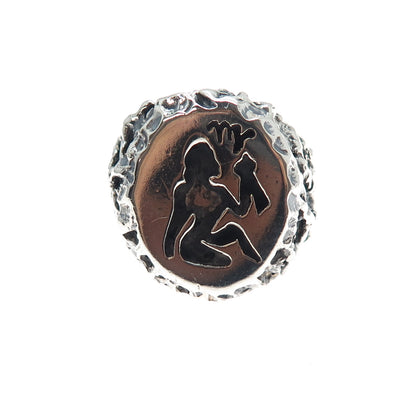 925 Sterling Silver Vintage Virgo Zodiac Sign Oxidized Nugget Ring Size 9.5